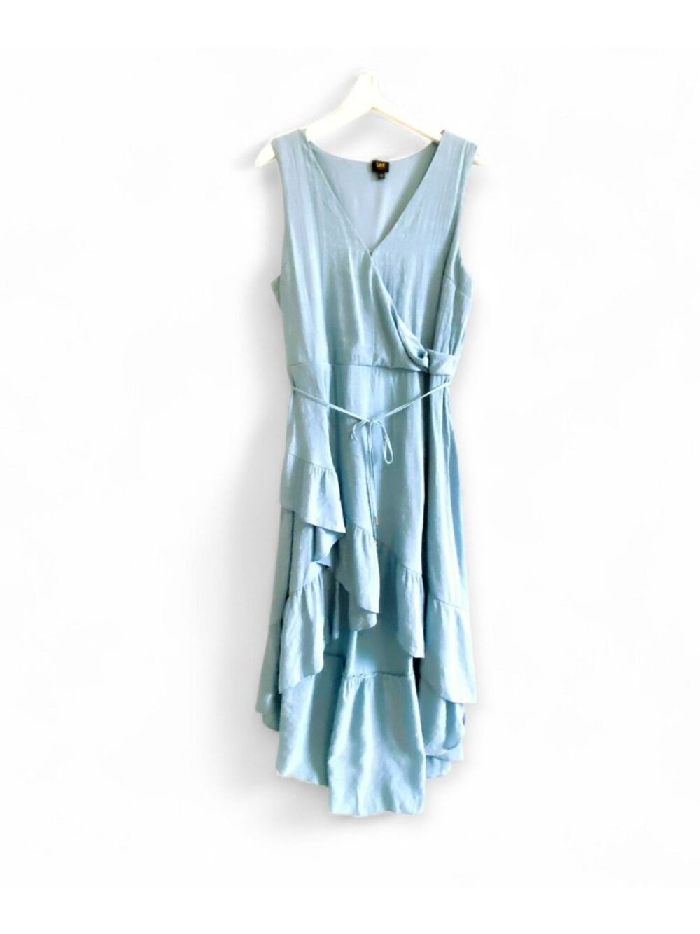 Lee sleeveless hi-lo flounce midi dress, Size L light blue